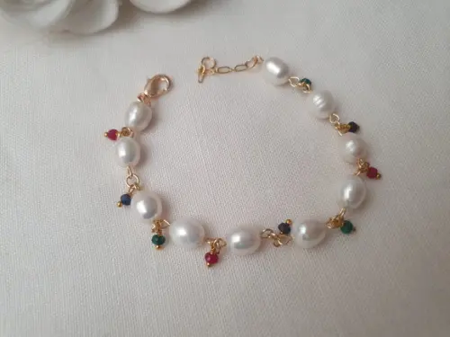 Pulseira de Pérolas Naturais e Jade Rubi Semijoia