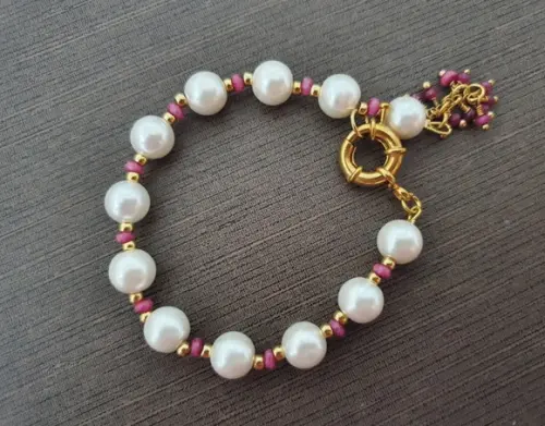Pulseira de Pérolas Naturais e Jade Rubi Semijoia