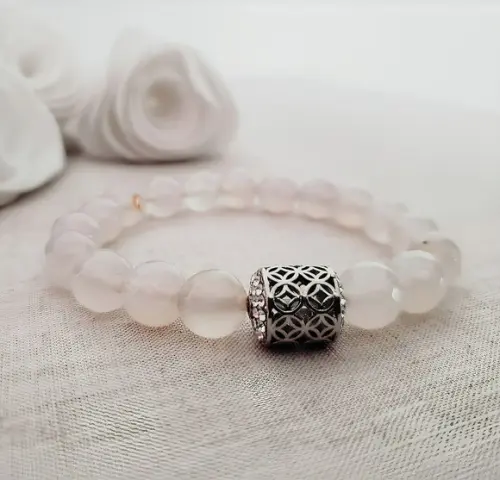 Pulseira de Prata com Pedras Naturais Jade Branco