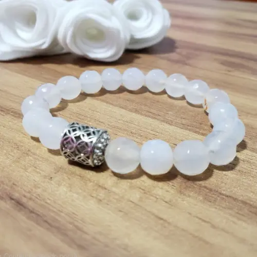 Pulseira de Prata com Pedras Naturais Jade Branco