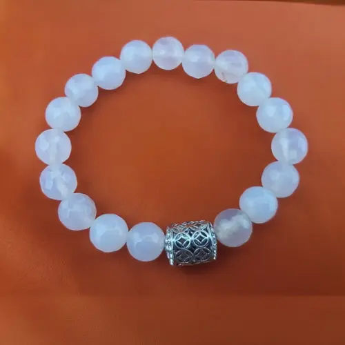 Pulseira de Prata com Pedras Naturais Jade Branco