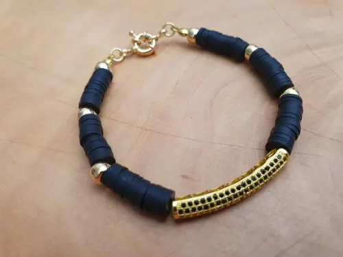 Pulseira Dourada Banhada com Discos de Silicone Preto