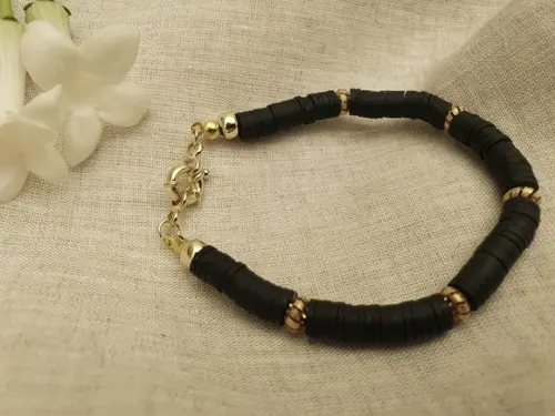 Pulseira Dourada Banhada com Discos de Silicone Preto II