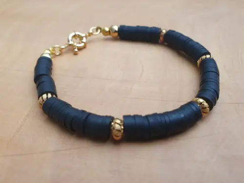 Pulseira Dourada Banhada com Discos de Silicone Preto II