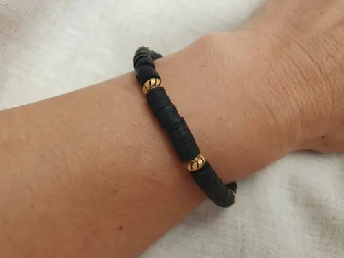 Pulseira Dourada Banhada com Discos de Silicone Preto II