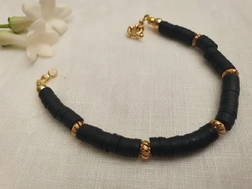 Pulseira Dourada Banhada com Discos de Silicone Preto II
