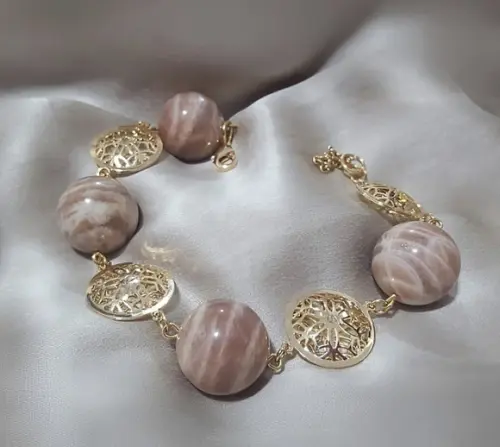 Pulseira Dourada Banhada de Pedras Naturais Ágata Listrada