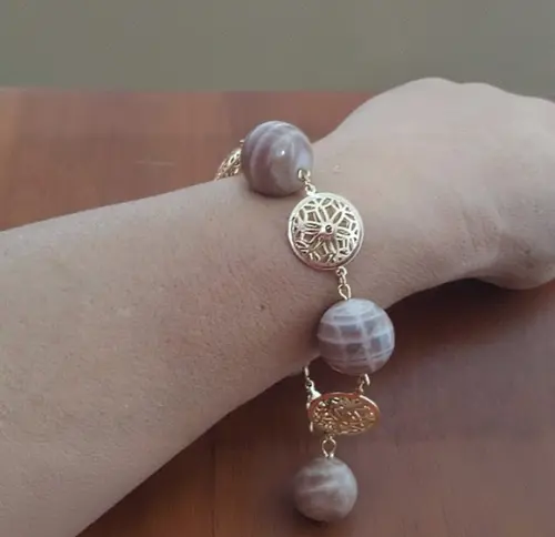 Pulseira Dourada Banhada de Pedras Naturais Ágata Listrada