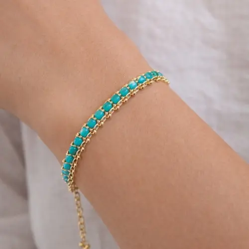 Pulseira Dourada com Cristais Azuis