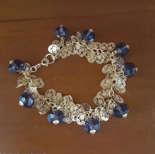Pulseira Dourada com Cristais Ametista