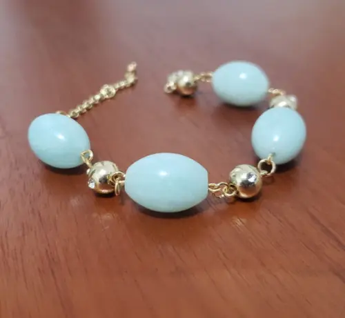 Pulseira Dourada Banhada de Pedras Naturais Amazonita