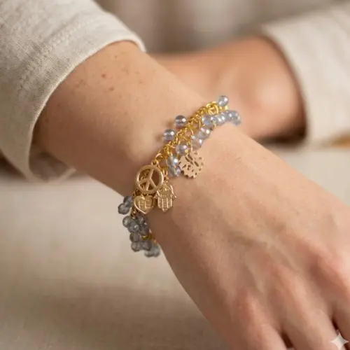 Pulseira Dourada com Cristais Lavanda