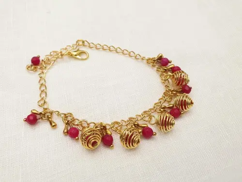 Pulseira Dourada com Pedras Naturais Jade Rubi