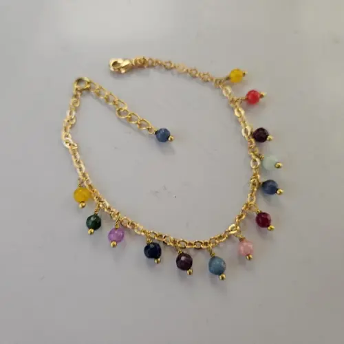 Pulseira Dourada de Pedras Naturais Coloridas