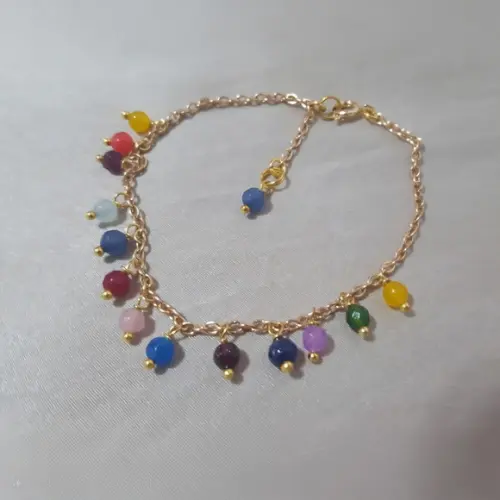 Pulseira Dourada de Pedras Naturais Coloridas