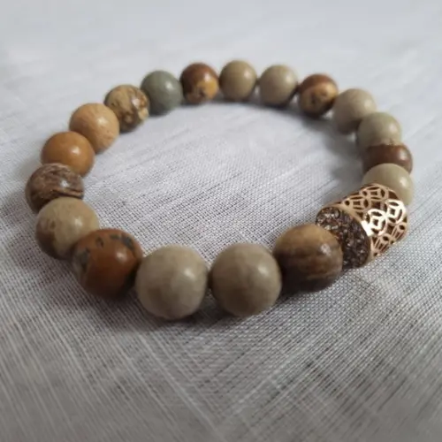 Pulseira Dourada de Pedras Naturais Jaspe Imperador