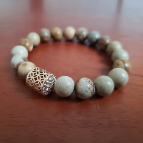 Pulseira Dourada de Pedras Naturais Jaspe Imperador