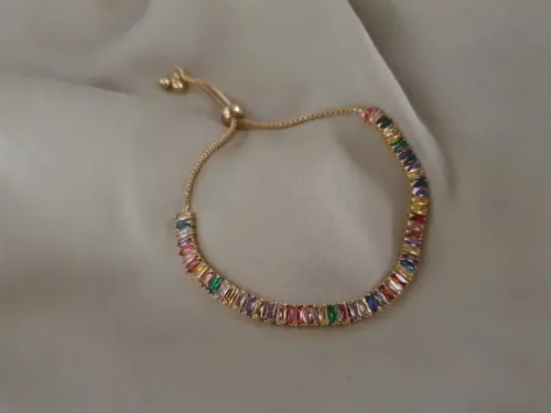 Pulseira Riviera Dourada com Cristais Coloridos