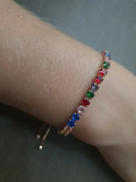Pulseira Riviera Dourada com Cristais Redondos Coloridos