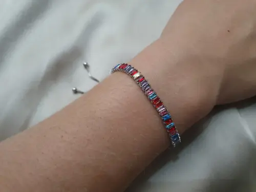 Pulseira Riviera Prateada com Cristais Coloridos