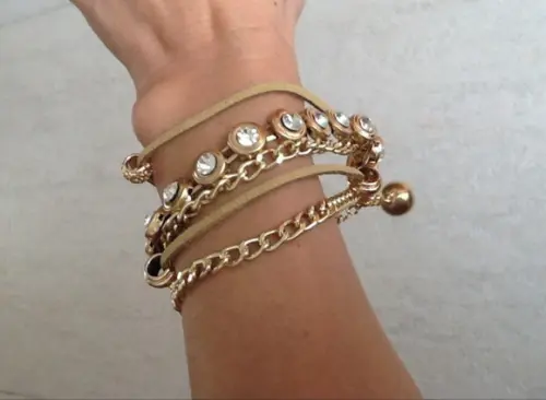 Pulseira Rose com Zircônias e Couro