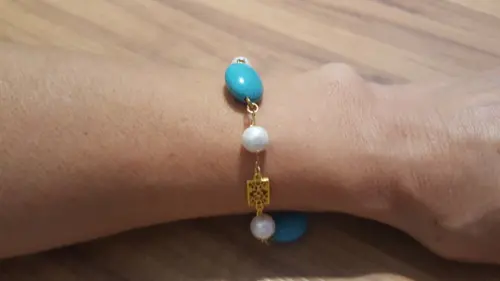 Pulseira Turquesa e Pérolas - SEMI JÓIA