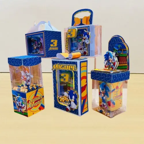 Kit 40 Caixas Shaker Personalizadas Festa Aniversario Sonic