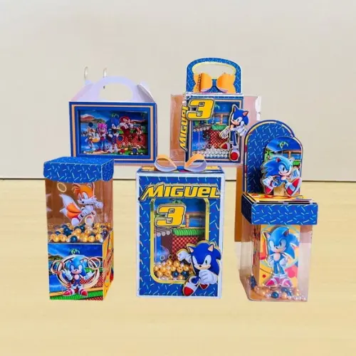 Kit 40 Caixas Shaker Personalizadas Festa Aniversario Sonic