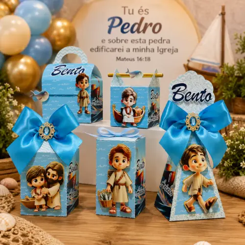 Kit 30  Caixas 3D Personalizadas Lembrancinha Festa de Aniversario Tu És Pedro
