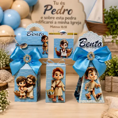 Kit 40 Caixas 3D Personalizadas Lembrancinha Festa de Aniversario Tu És Pedro