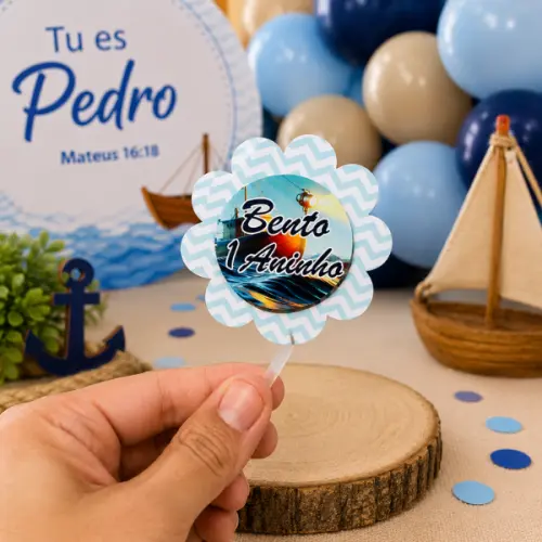 Topper de Doce Personalizado Lembrancinha Festa de Aniversario Tu És Pedro