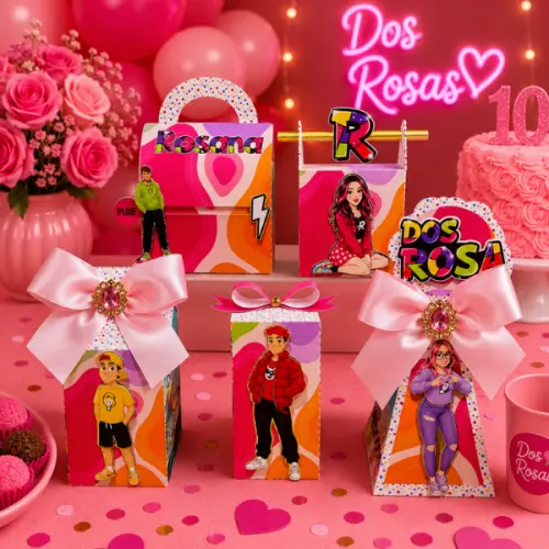 Kit 30  Caixas 3D Personalizadas Lembrancinha Festa de Aniversario dos Rosa