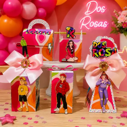 Kit 40 Caixas 3d Personalizadas Festa Aniversario dos Rosa