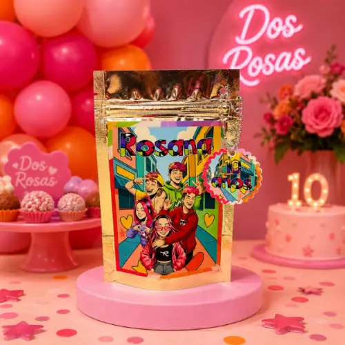 Saquinho Metalizado Personalizado Lembrancinha de Festa de Aniversario dos Rosa