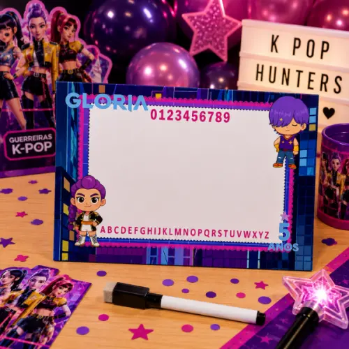 Lousa Mágica 3em1 Personalizada com caneta e apagador lembrancinha Festa de Aniversario Guerreiras K-Pop