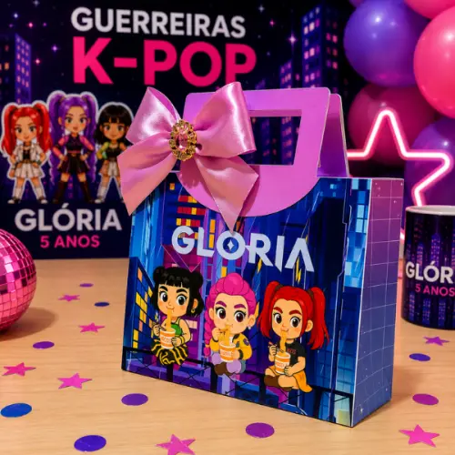 Sacola Horizontal M Personalizada Lembrancinha Festa de Aniversario Guerreiras K-Pop