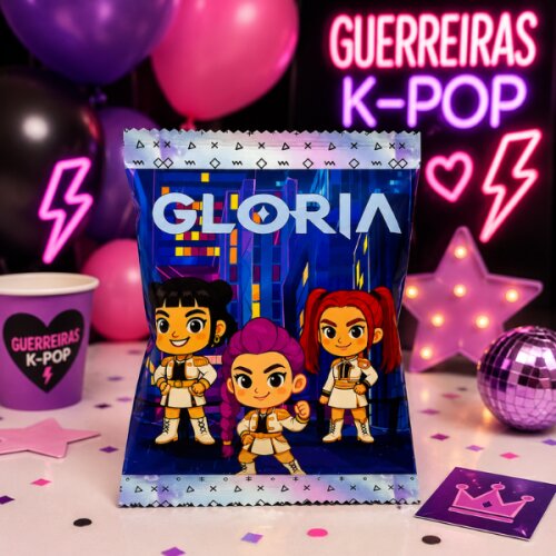 Saquinho personalizado para Salgadinho Chipbag Lembrancinha Festa de Aniversario Guerreiras K-pop