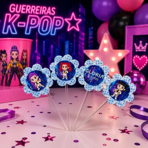Topper de Doce Personalizado Lembrancinha Festa de Aniversario Guerreiras K-pop