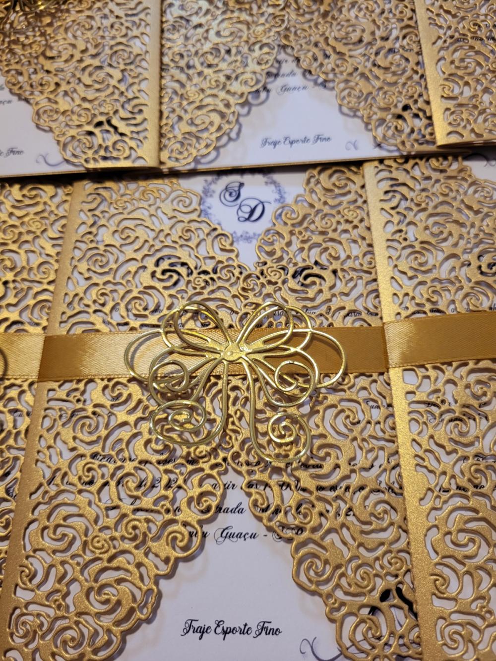 Convite de Casamento Rendado Rosas - Kit completo com impressão