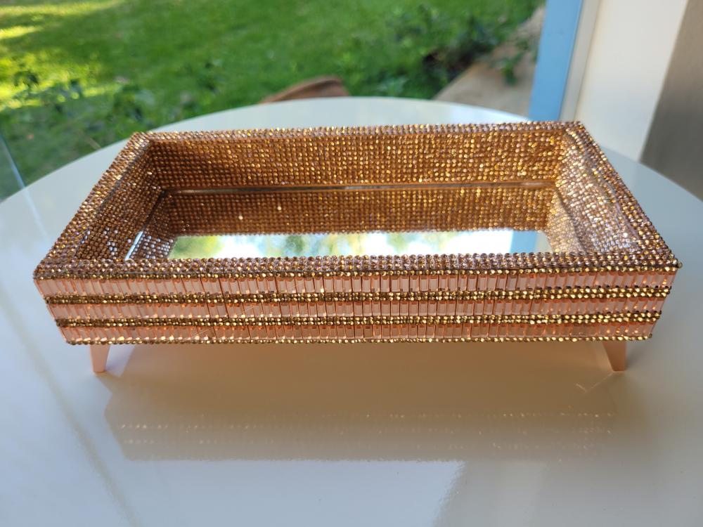 Bandeja espelhada para lavabo rosé gold