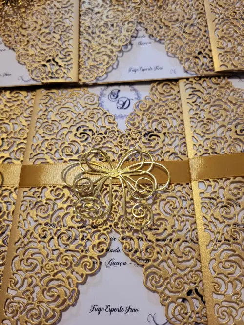 Convite de Casamento Rendado Rosas - Kit completo com impressão