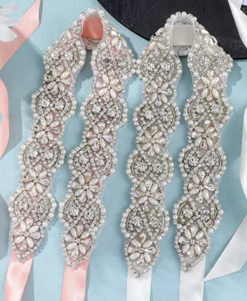 Cinto Prata com strass e pérolas