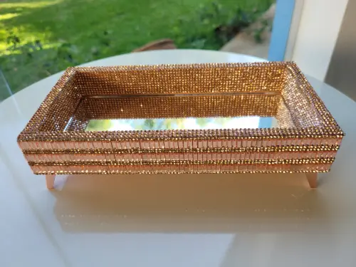 Bandeja espelhada para lavabo rosé gold