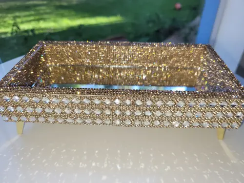 Bandeja espelhada para lavabo dourada