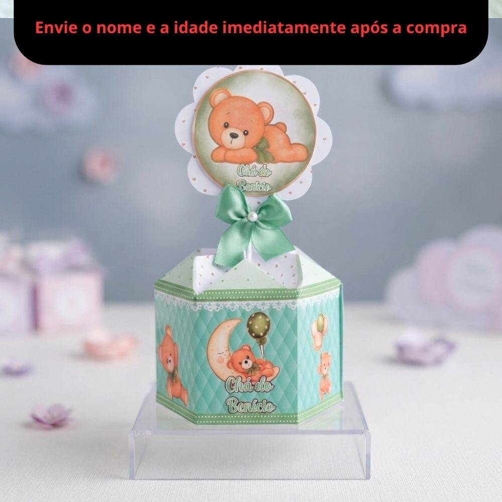 Centro de Mesa Ursinho Verde+ Plaquinha /Cachepô Chá de Bebê