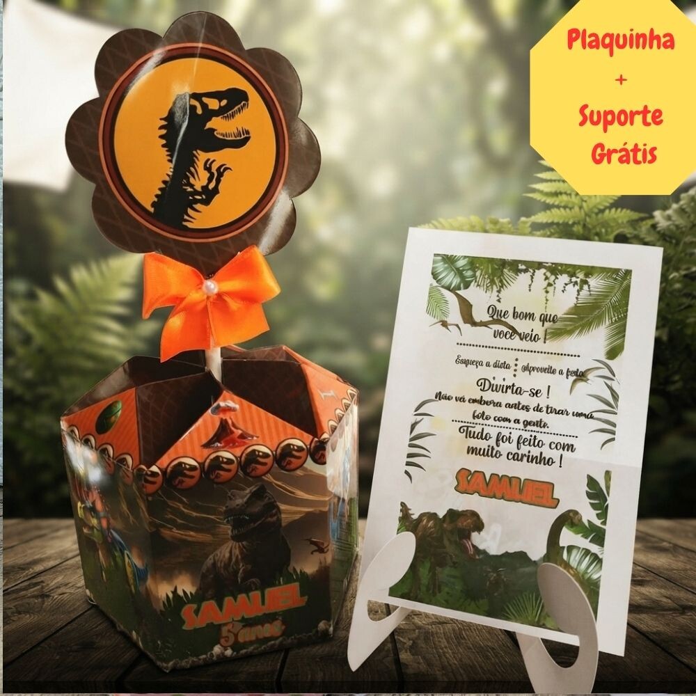 Centro de Mesa Jurassic Park + Plaquinha/Cachepô Personalizado D