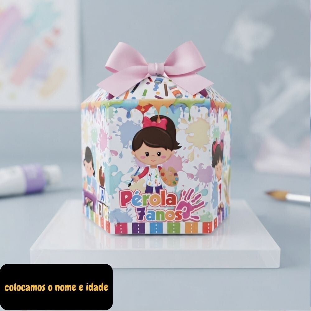 Centro de Mesa Pintando o 7 menina + Plaquinha Cachepô Personali