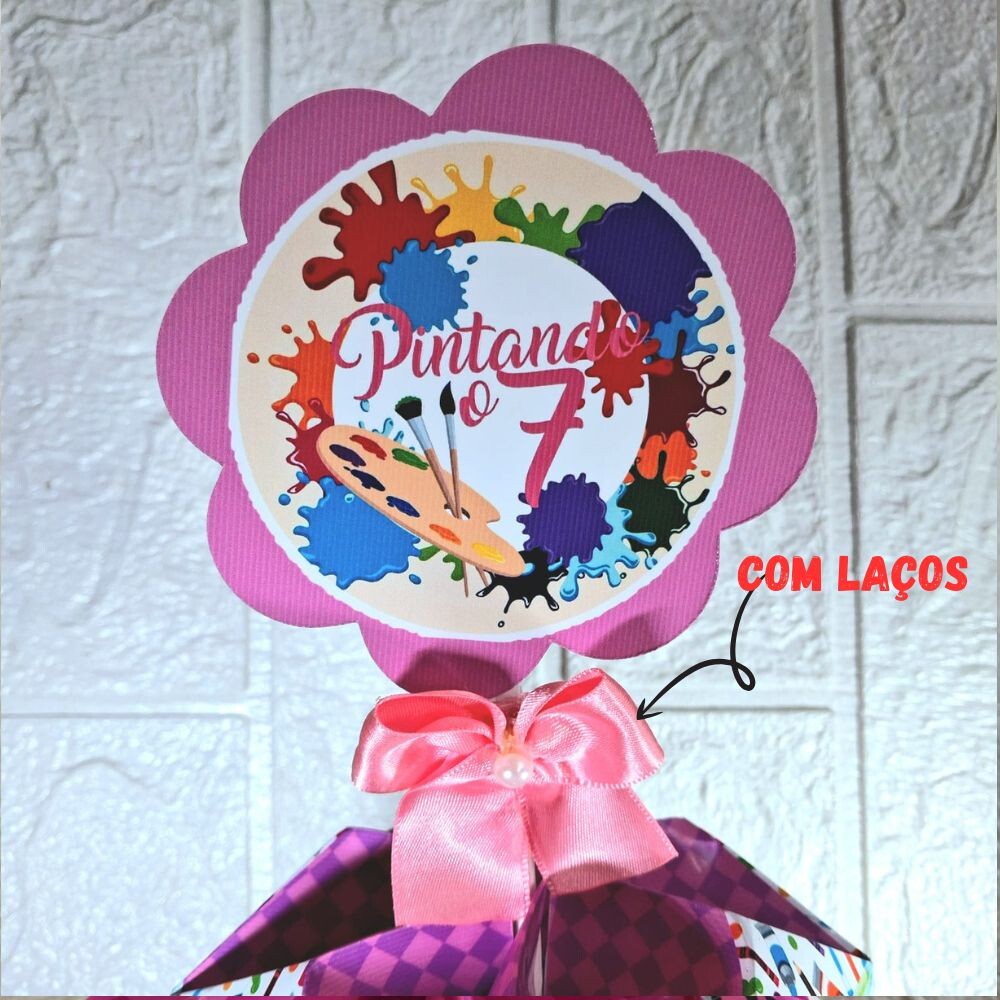 Centro de Mesa Pintando o 7 menina + Plaquinha Cachepô Personali