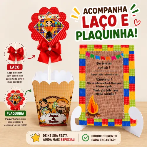 Centro de Mesa São João + Plaquinha Cachepô Festa Junina