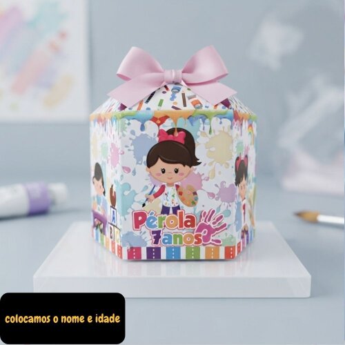 Centro de Mesa Pintando o 7 menina + Plaquinha Cachepô Personali